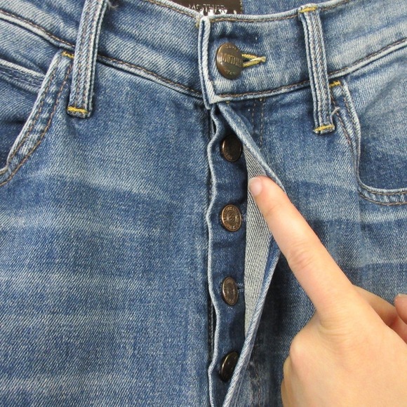 Mother The Tripper Weekender Fray Jeans Women 25 Light Wash Straight Button 524 - Picture 3 of 16